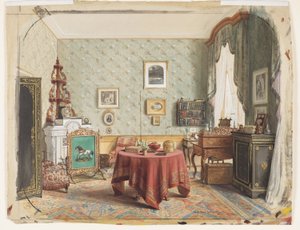 Una sala de estar con una mesa de escritura de Wilhelm Amandus Beer